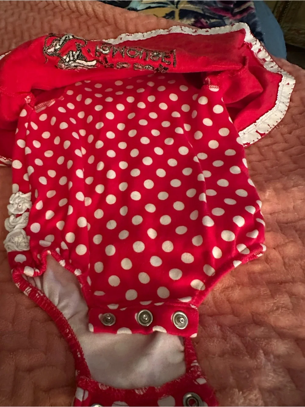 Disney Red & White Minnie Mouse Polka Dot Ruffle bottom dress, 3 mos
